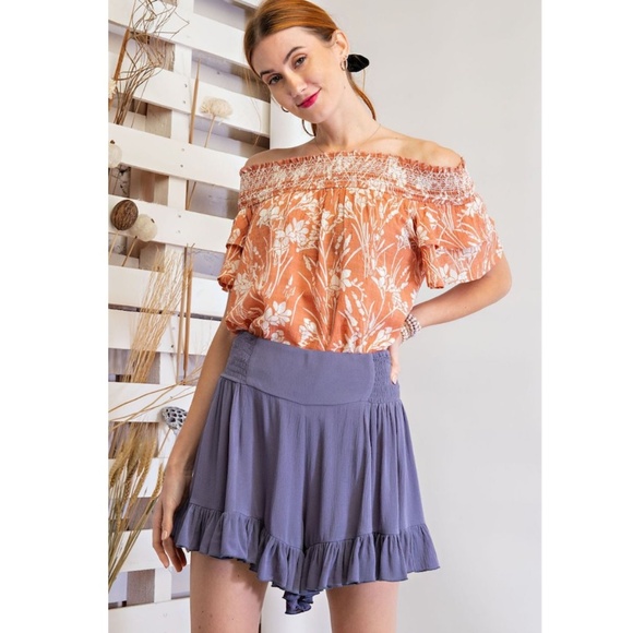 🌞 “The Mariah" Slate Gauze Ruffle Bottom Shorts - Picture 3 of 3